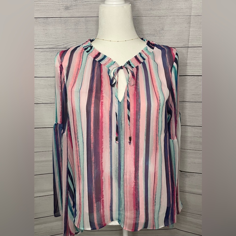 Bell Sleeved Striped Blouse